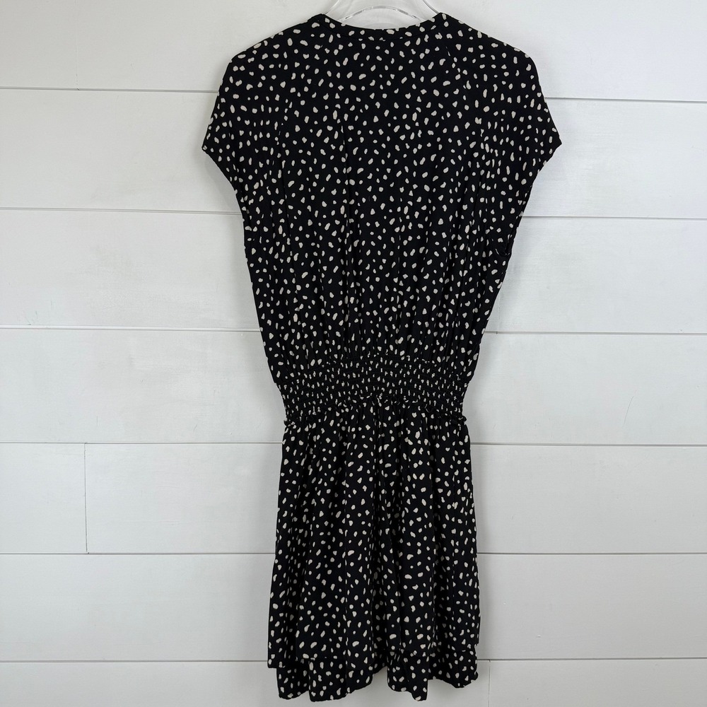 Rails Karla Spot Print Mini Dress Black Ivory Button Front Smocked Waist M - Picture 5 of 7